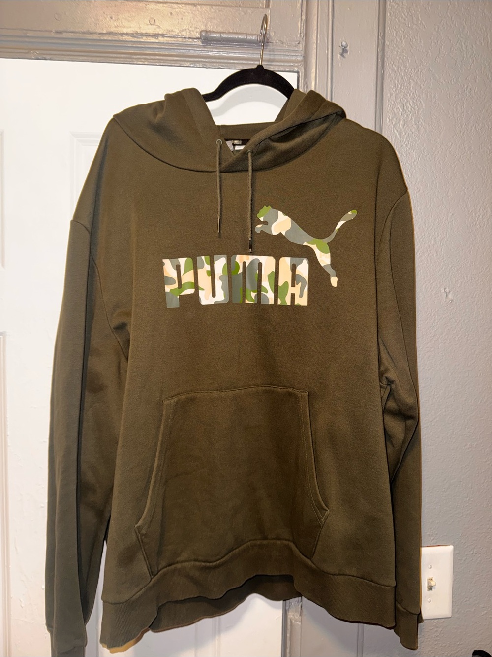 Puma Olive Green Hooded Sweatshirt with Subtle Logo
